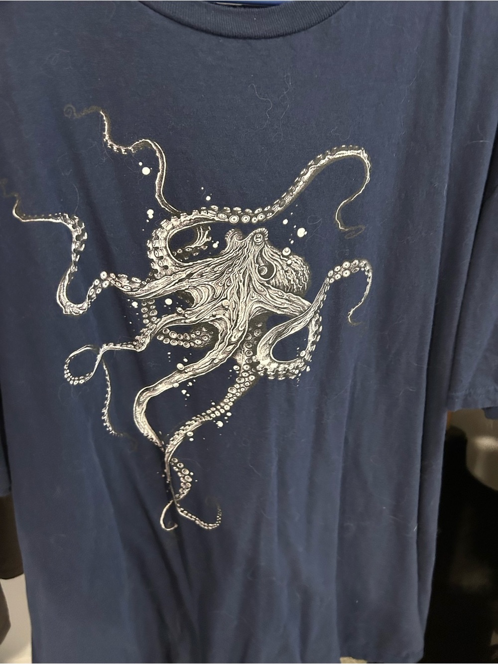Source Unknown Navy Blue Tee with Detailed Octopus Print